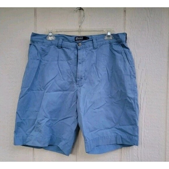 Mens Polo Ralph Lauren blue chino shorts flat front sz34 - Picture 1 of 4